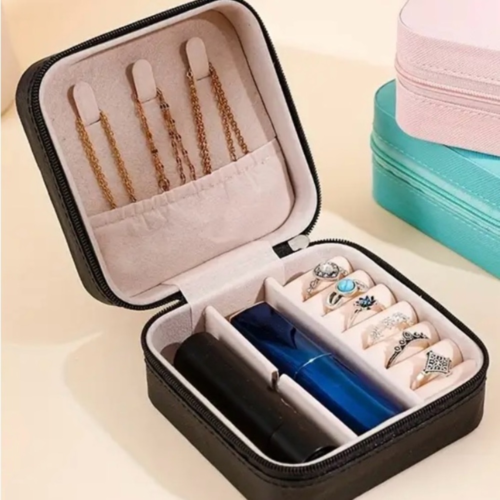 Compact Black PU Leather Travel Jewelry Case – Organizer - Rings, Earrings, Etc.
